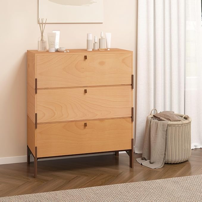 Stackable 3 Drawers Dresser, Customizable Chest of Drawers for Bedroom, Living Room, Closet, Easy Assembly Wood Furnitures Cabinet, 30 inch Width Beech and Basswood Color Combo