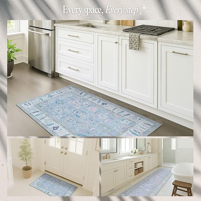 Fame Rugs Lavender Modern Oushak Rug 3x5, Washable Vintage Turkish Colorful Oriental Antique Inspired Foldable Small Area Rugs, Luxury Living Room Bedroom (386PBL, 2'6" x 5')