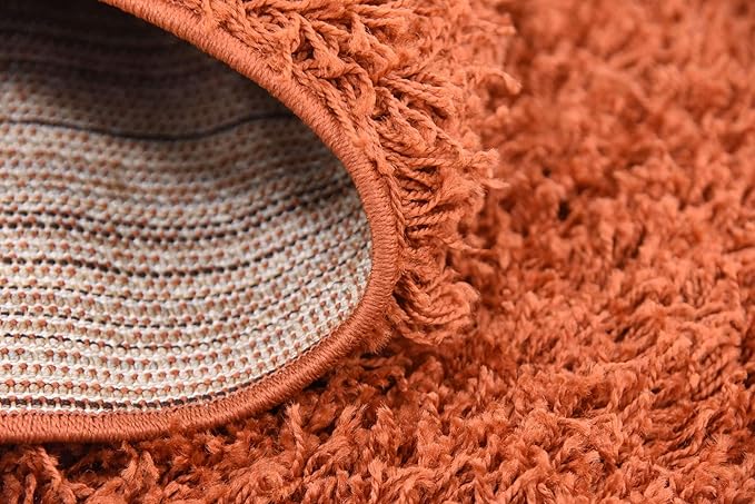 Unique Loom Solid Shag Collection Area Rug (8' Square, Terracotta)