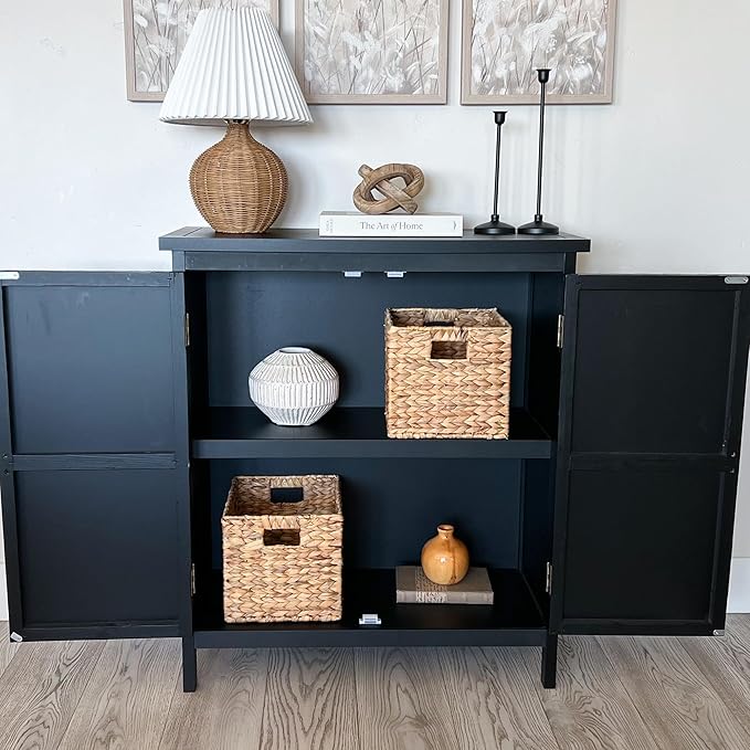 PHI VILLA Black Accent Cabinet with Doors, Small Buffet Sideboard Storage Cabinet, Entryway Cabinets