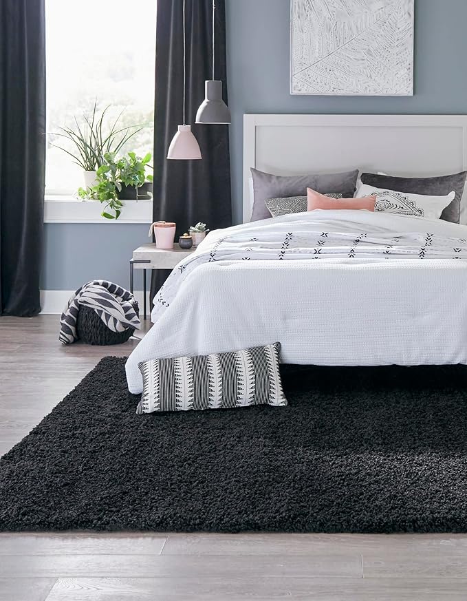 Unique Loom Solid Shag Collection Area Rug (8' Square, Jet Black)