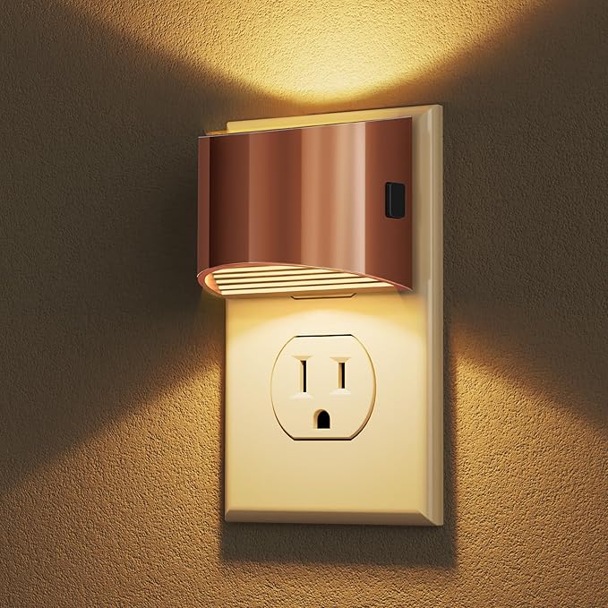 DORESshop LED Night Light[2 Pack], Night Lights Plug into Wall, 3 Level Brightness Adjustable Plug in Night Light, Dusk to Dawn Sensor Nightlights for Adults,Bedroom,Bathroom,Hallway,3000K Rose Gold