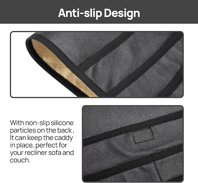 Teniux Remote Control Holder Faux Leather Armrest Organizer with 6 Pockets for recliner couch sofa, Armchair Caddy for Smart Phone, Book, Magazines, Ipad, Remotes (Black)