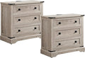 T4TREAM 32" Farmhouse Nightstand with Charging Station Set of 2, Large End Table with 3 Storage Drawers, Rustic Wood Bedside Table for Bedroom, Living Room, Light Rustic Oak