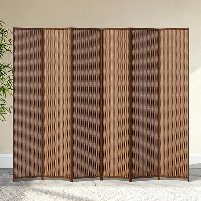 6 Panel Room Divider and Extra Wide Folding Privacy Screen, 94.5" W x 67" H, Bamboo Room Divider for Room Separation.