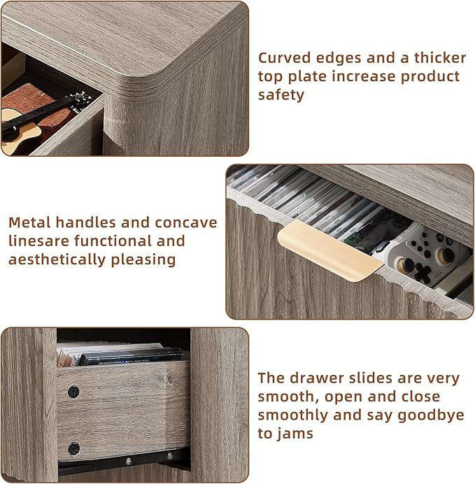 LEYAOYAO Fluted Dressers & Nightstand Set of 3, Wood 48" Wide Dresser & 42" Tall Chest of Drawers,Modern Bedroom Furniture Sets, Grey Wooden Nightstand with 3 Drawers & Charging Station