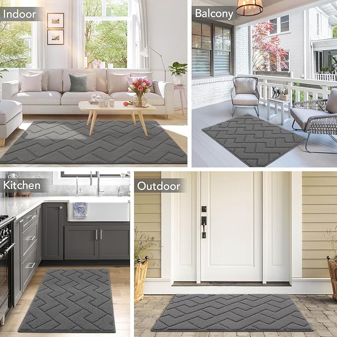hicorfe Indoor Door Mat,Non Slip Door Mats,32"x48" Front Back Door Mat Rubber Backing,Absorbent Resist Dirt Entrance Inside Floor Mats for Entryway Washable Low-Profile(Grey)