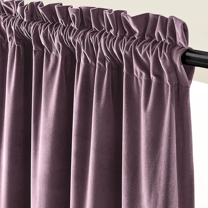 Lazzzy Velvet Blackout Curtains Thermal Insulated Room Window Drapes Super Soft Luxury Curtains for Living Room Bedroom Rod Pocket 2 Panels, Lavender Purple, 52" W x 84" L