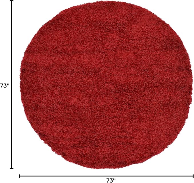 Unique Loom Solid Shag Collection Area Rug (6' 1" Round, Cherry Red)