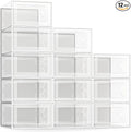SEE SPRING X-Large Shoe Storage Box Fit Size 11, Clear Plastic Stackable Shoe Organizer for Closet, Space Saving Foldable Shoe Rack Sneaker Container Bin Holder, 12 Pack Clear