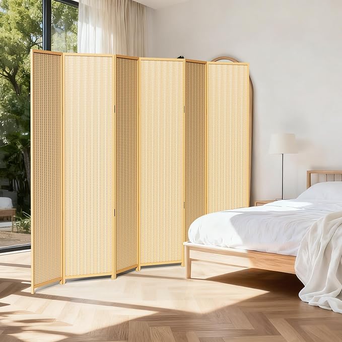 6 Panel Room Divider and Folding Screen,Bamboo Room Divider for Room Separation,67" H x 92.1" W