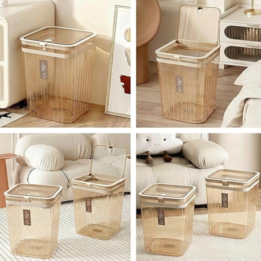 Bathroom Trach Can with Lid, 2.6 Gallon Grabage Can,Plastic Transparens Waste Basket with Press Top Lid,Clear Trach Bin for Home,Living Room,Bedroom,Office,Brown