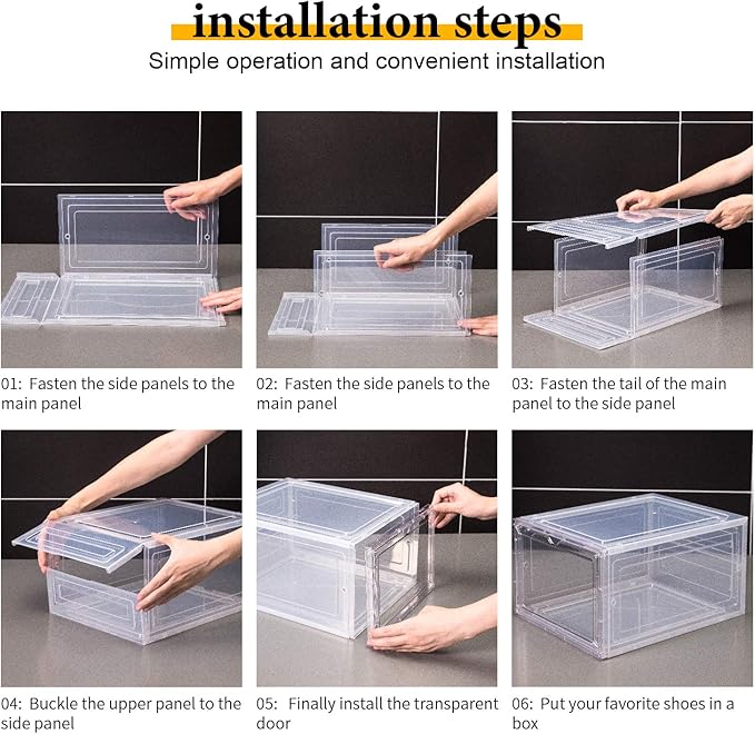 Attelite Clear Shoe Box, Plastic Stackable Shoe Storage Organizer with Magnetic Door,8 Pack Thicken Sturdy Drop Front Shoe Box,For Display Sneakers X Large