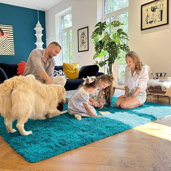 OLANLY 2x8 Machine Washable Runner Rugs for Hallway, Soft Fluffy Shaggy Bedside Rugs for Bedroom, Living Room, Indoor Floor Carpet for Kids Girls and Boys, Nursery Rooms, Home Decor Aesthetic, Teal