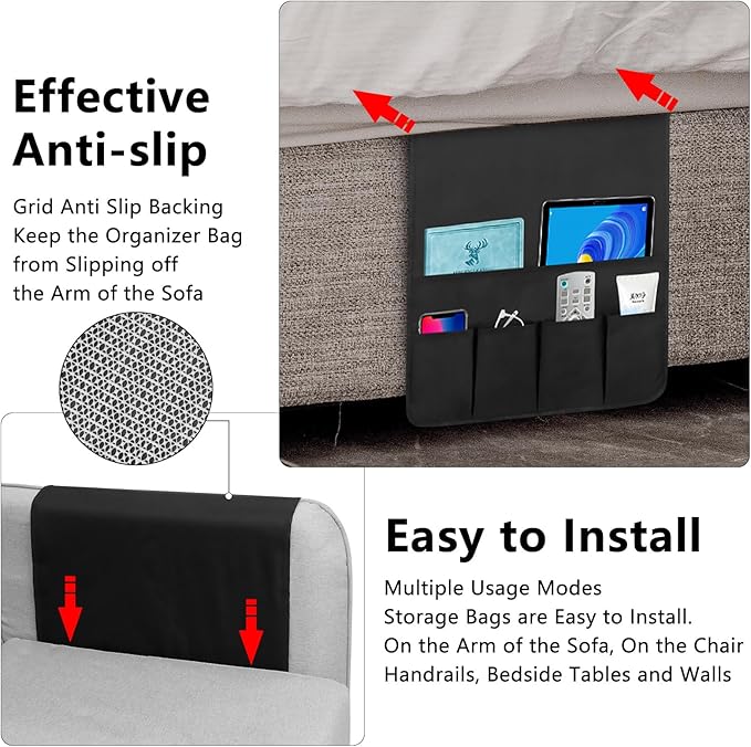 WETRBWEH Non-slip Couch Organizer Armchair Caddy, Oxford TV Remote Control Holder Bedside Caddy with 5 Pockets for Key Glasses Phone Magazine Holders.