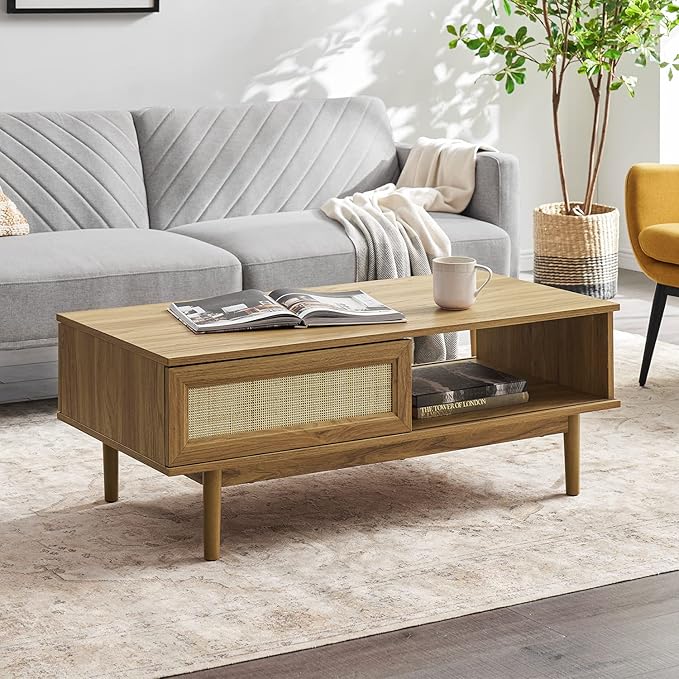 mopio Haylee Coffee Table (Oak, Rattan)
