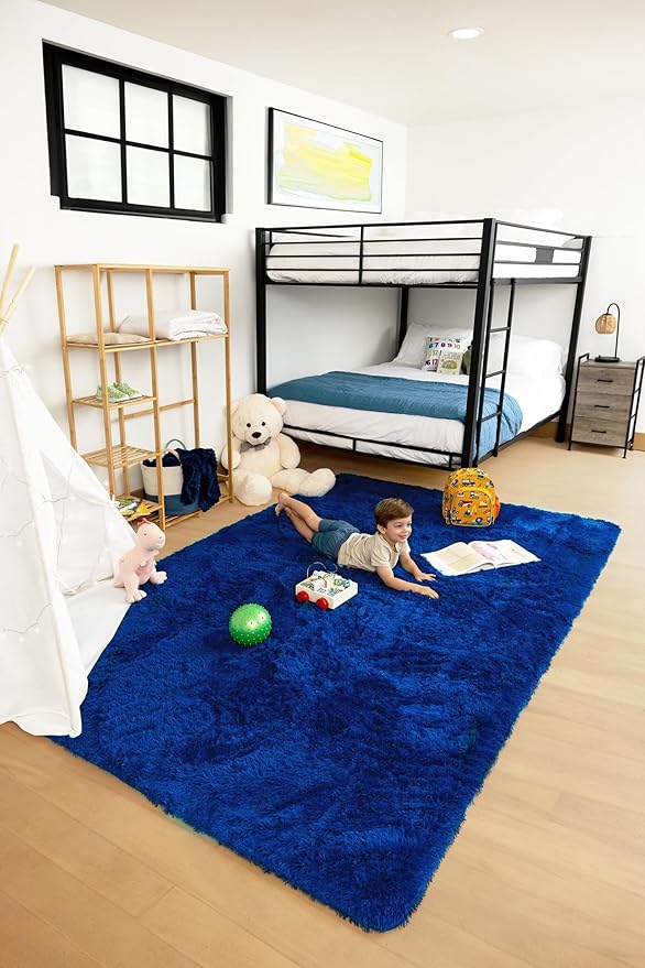 Ophanie 6x9 Navy Blue Rugs for Living Room, Large Fluffy Carpet, Fuzzy Plush Shag Comfy Soft, Non-Slip Indoor Floor,for Kids Boys Girls Dorm, Bedroom, Playroom, Home Decor Aesthetic