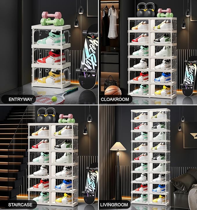 9-Tier 18-Pairs Foldable Shoe Rack with Magnetic Doors,4-Sided Clear Design,Taller Storage for High Shoes & Sneakers,Stackable Shoe Storage Cabinet Space-Saving Organizer for Closet,Cloakroom