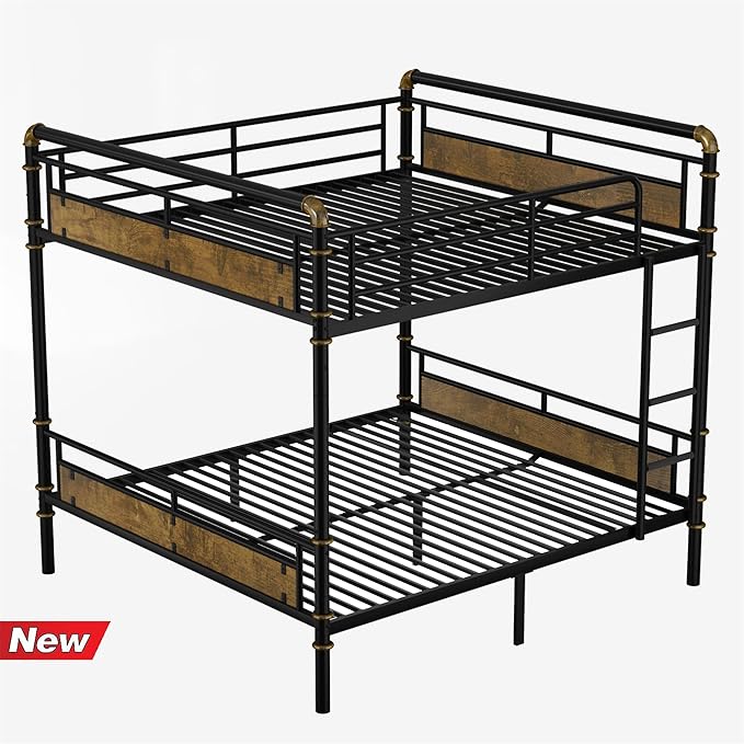 Higher Quality & Stronger Heavy Duty Metal Bunk Bed Frame Queen Over Queen Size for Adults Teens, Thickened More Stable Steel Bunkbed (Queen Over Queen)