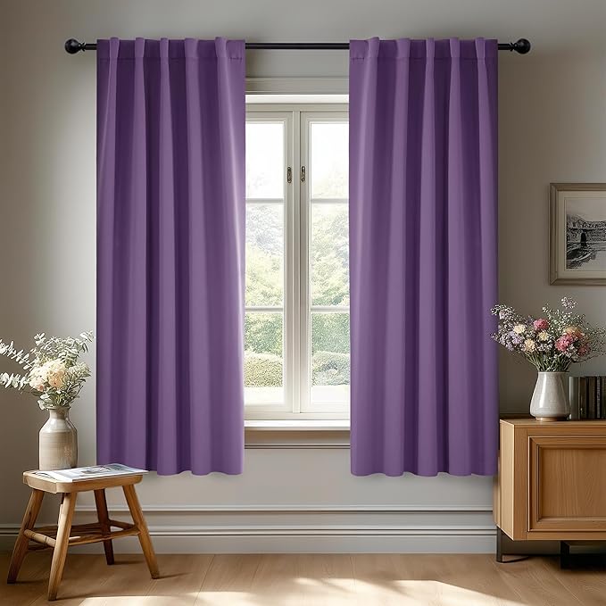 Deconovo Blackout Curtains, Thermal Insulated, W42 x L54 2 Panels, Back Tab, Machine Washable, Room-Darkening Drapes for Bedroom/Living Room Purple Grape