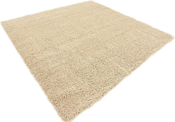 Unique Loom Solid Shag Collection Area Rug (5' 1" Square, Taupe)