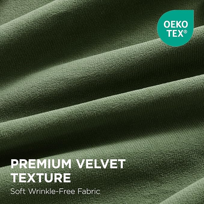 Joydeco Olive Green 100% Blackout Curtains 102 Inch 2 Panels, Luxury Thermal Green Velvet Curtains for Bedroom Living Room, Soundproof Blackout Window Drapes, Rod Pocket & Back Tab (52W x 102L)