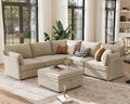 ABCASA 103.5" Oversized Modular Sectional Sofa, L Shaped Convertible Couch with Movable Ottoman, Large 6 Seat Corner Couches for Living Room Deep Seat- Beige Chenille