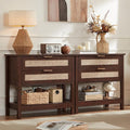 LEYAOYAO 31.5" Wide Rattan Night Stand, Large Boho Nightstand, Bedside Table with Storage, Tall Bed Side End Tables, Chest of Drawers for Bedroom, Living Room, Hallway（Walnut,2 Drawers,2）