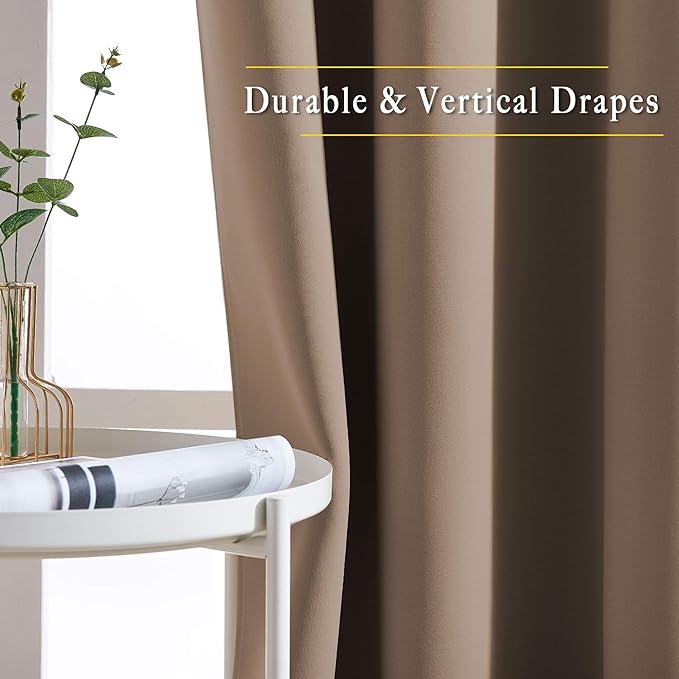 NICETOWN Room Darkening Curtain Panels - Home Fashion Ring Top Thermal Insulated Curtains for Bedroom/Living Room (2 Panels, 80" Wide by 95" Long, Cappuccino)