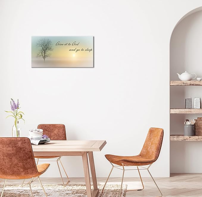 Wall Art for Bedroom of Waterproof Quote Paintings, Family Wall Decor of Misty Sunrise & Plant, Room Wall Pictures of Large Wall Art, White Country Decor by Wood Inner Framed ( 16x32 )