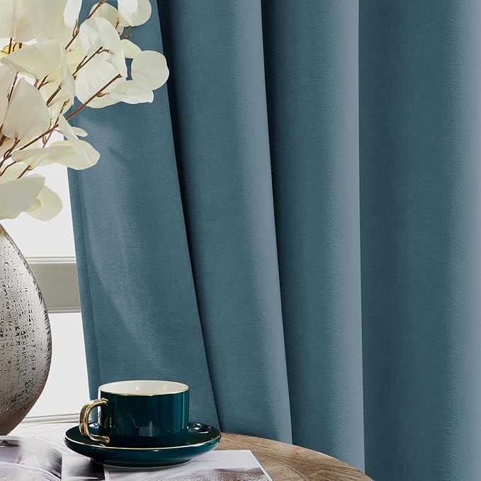 Joydeco Greyish Blue Velvet Curtains 90 Inches 2 Panels, Luxury Thermal Insulated Soft Curtains for Bedroom & Living Room, Room Darkening Velvet Drapes, Rod Pocket (52W x 90L)