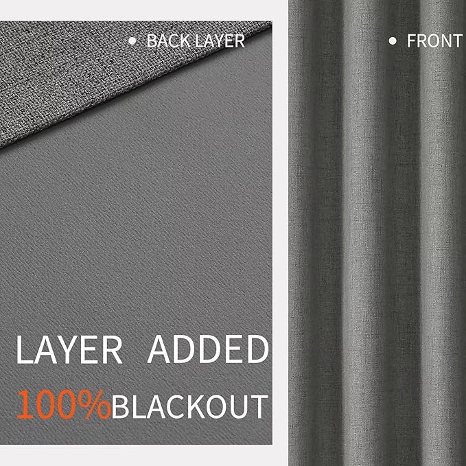 Joydeco Custom Dark Grey Textured Total Blackout Curtain for Bedroom and Living Room. Grommet Textured Thermal Insulated Room Darkening Curtain 1 Panel (Custom Size and Color)