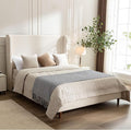 Harper Bed Frame with 54" Extra-Tall Headboard - Modern Wingback Upholstered Platform Bed, Textured Boucle Fabric, 1000lbs Heavy Duty Support, No Box Spring Needed(Ivory, Queen U.S. Standard)
