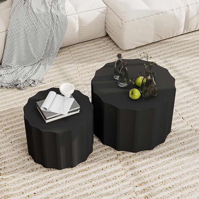Nesting Coffee Table Set of 2, Round Coffee Tables, Space-Saving Modern Circle Coffee Tables, Side End Table for Living Room, Bedroom, Balcony, Office, Black