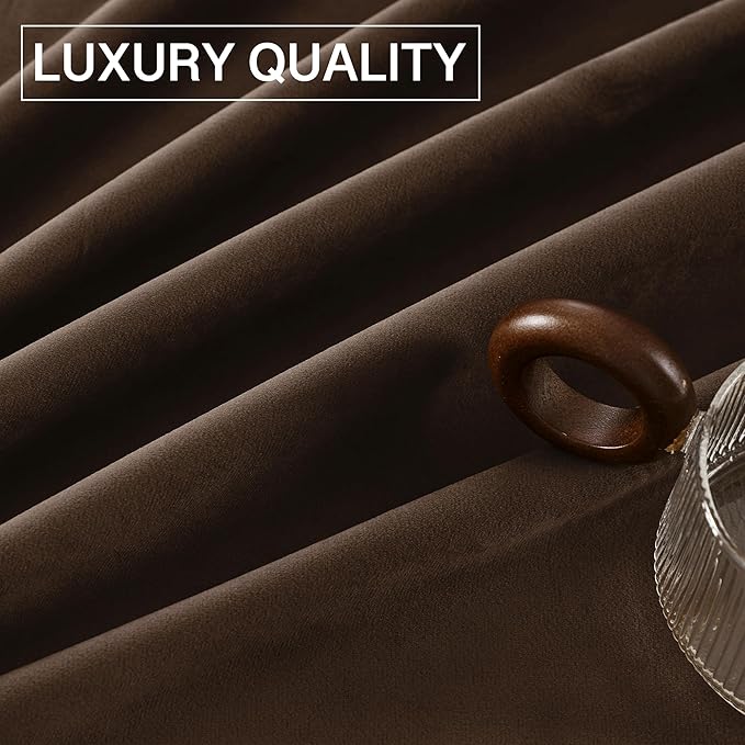 StangH Brown Velvet Curtains Luxurious Thermal Insulated Drapes for Living Room & Bedroom, Soft Noise Reducing Light Blocking Curtains Elegant Home Decor, W52 x L92, 2 Panels