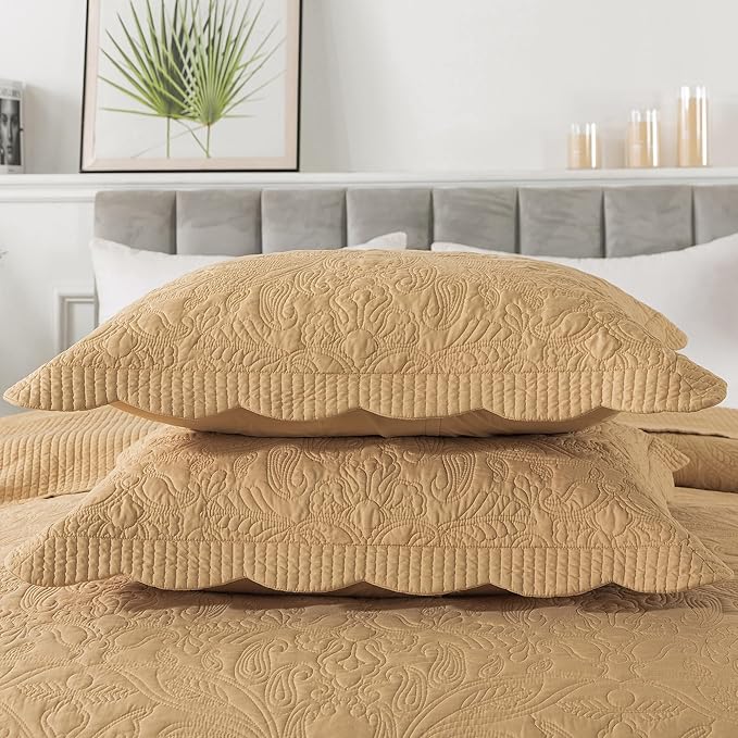 HoneiLife California King Quilt 128x120 - Oversized King Bedspreads 4-Piece,Rustic Bedding Sets Quilted,Reversible Coverlets Lightweight Bed Cover for All Season Use-Yellow