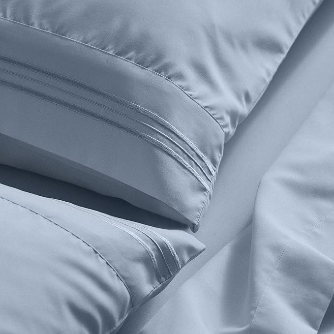 Mellanni California King Sheet Set - 6-Piece Iconic Collection Bedding, (Including 4 Pillowcases), 21-Inch Extra Deep Pocket, Easy Care, Ultra Soft, Cooling Sheets, Brushed Microfiber - Blue Hydrangea