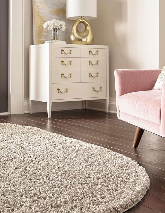 Unique Loom Solid Shag Collection Area Rug (3' 3" x 5' 3" Oval, Taupe)