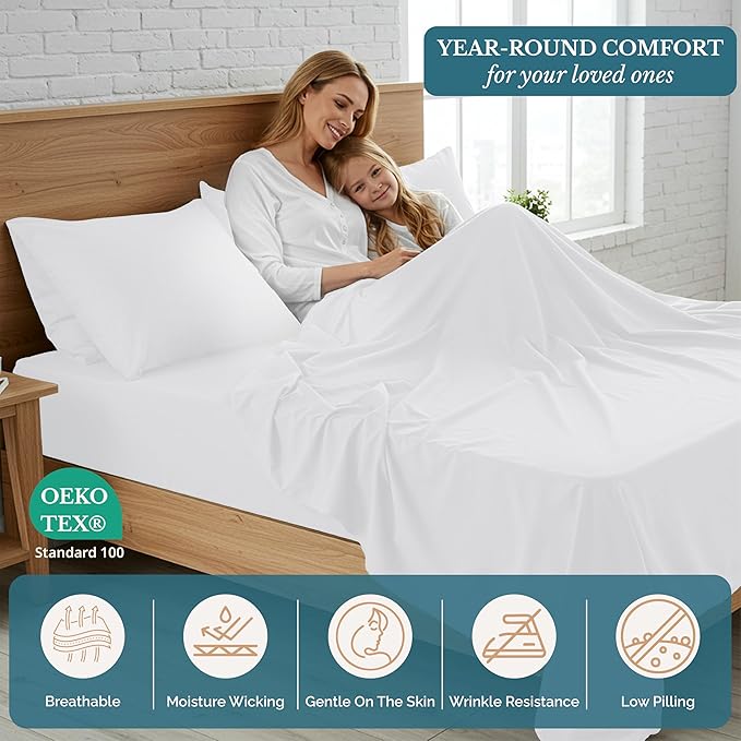 Casa Platino Queen Size Sheet Set, Brushed Microfiber Bedding with 15” Deep Pockets, Pre-Washed for Soft Touch, Cozy and Airy Feel, Lightweight Queen Bed Sheet Set for Year-Round Use – White