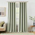 Vision Home Green Linen Full Blackout Curtains for Bedroom Living Room Darkening Soundproof Window Curtains 112 inch Thermal Insulated Rod Pocket Back Tab Linen Drapes 2 Panels 56" Wx112 L
