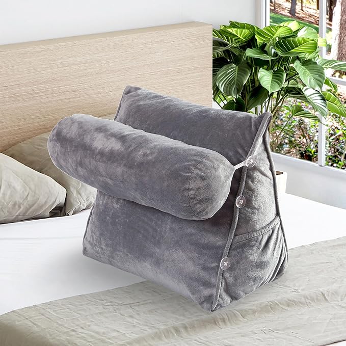 Cheer Collection Reading Wedge Pillow - Adjustable Wedge Reading Pillow with Neck Support, Hollow Fiber-Filled Backrest Pillow for Reading, Gaming, and TV Watching, Gray