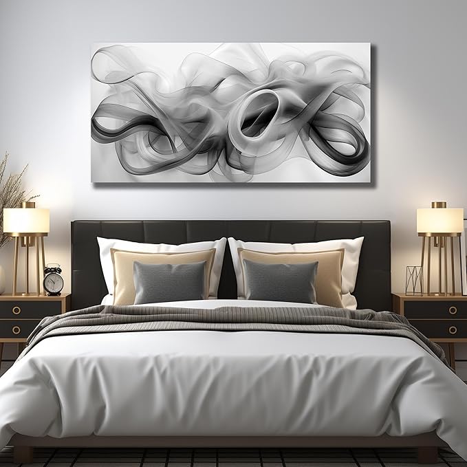 JuhaiArt White Canvas Wall Decorations Black Wall Art Large Abstract Canvas Wall Art for Living Room Poster Picture for Home Office 29"x 59"