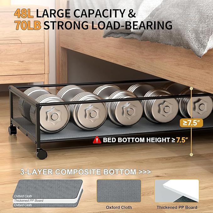 Under Bed Storage Containers with Wheels 54L Large Underbed Shoes Blankets Clothes Toy Storage Drawers for College Dorms Bedrooms Nursery Rooms Organization… (Grey 2 Pack, XXL(31"x16.6"x7.48"))