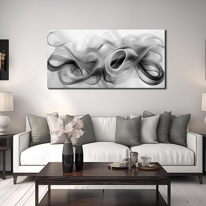 JuhaiArt Abstract Wall Art Black Picture Art Black Wall Decor White Wall Art Canvas for Living Room Bedroom Home Office Prints Artwork 24" x 48"