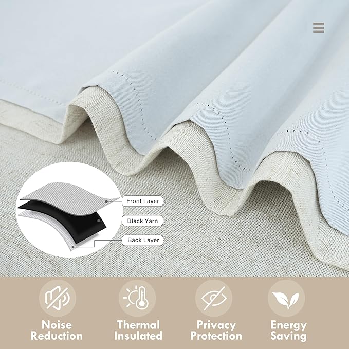 DriftAway Double Layer Linen Blackout Tie Up Curtains Thermal Insulated Fully Lined Balloon Roman Shade Bathroom Window Adjustable Rod Pocket for Small Window 45 Inch by 63 Inch Light Linen