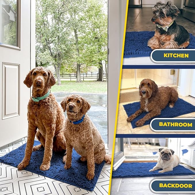 Muddy Mat® | Super Absorbent Door Mat Indoor, Microfiber Quick Dry Chenille Entryway Rug, Non-Slip Front Door Mat, Indoor Mats for Entryway, Machine Washable Pet Rug, Navy Blue XL 59"X35"