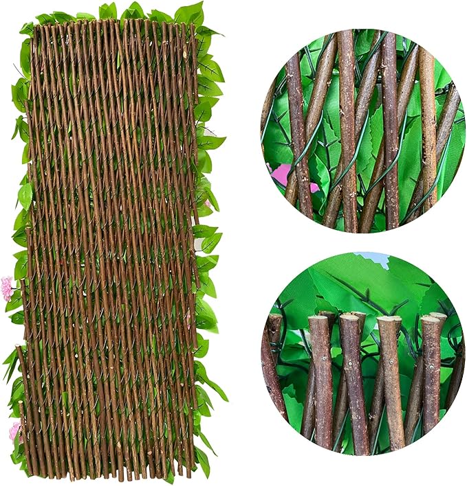 GLANT Expandable Fence Privacy Screen for Balcony Patio Outdoor,Decorative Faux Ivy Fencing Panel,Artificial Hedges (Single Sided Leaves) (4, HongGuo)