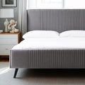 Livinia Sunset Queen Size Wingback Platform Bed, Fabric Upholstered Queen Bed Frame with Vertical Channel Tufted Headboard Footboard, Strong Wood Slats, No Box Spring Needed, Gray (Queen)