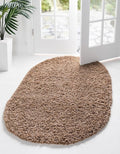 Unique Loom Solid Shag Collection Area Rug (7' 10" x 10' Oval, Sandy Brown)