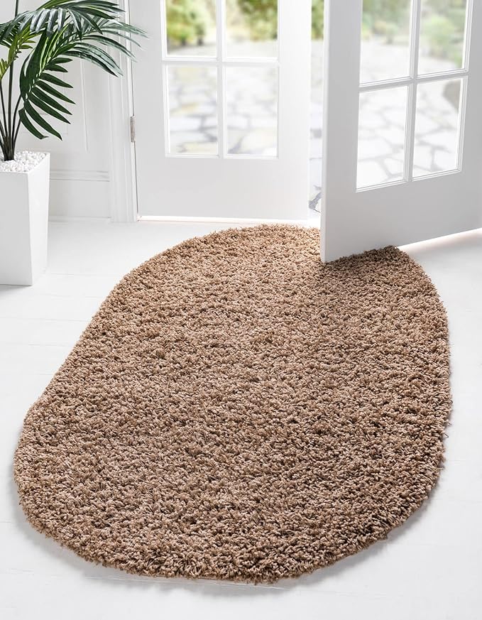 Unique Loom Solid Shag Collection Area Rug (3' 3" x 5' 3" Oval, Sandy Brown)